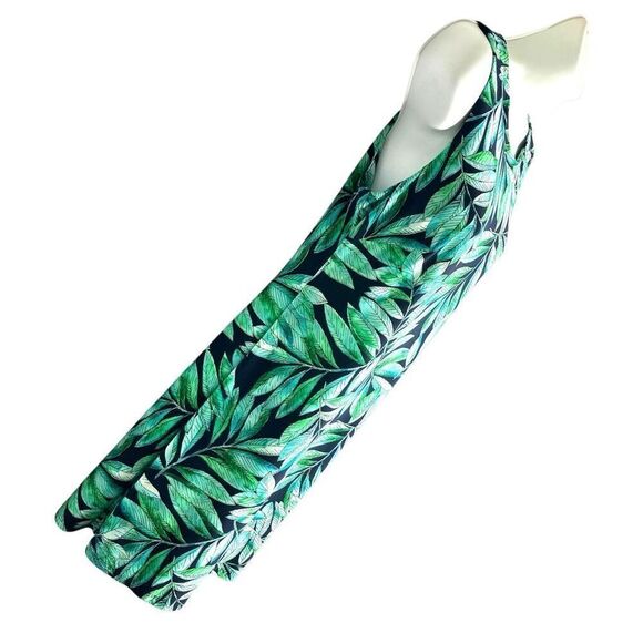 Tommy Hilfiger Green Scoop Neck Tropical Leaf Print Summer Dress, 8 - Picture 4 of 9